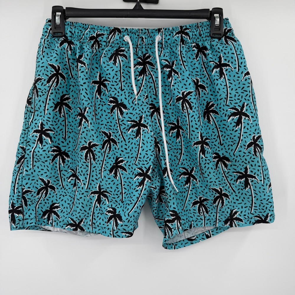 Boardies Apparel Mens XL Teal Blue Palm Tree Print Swim Trunks Board Shorts 1847
